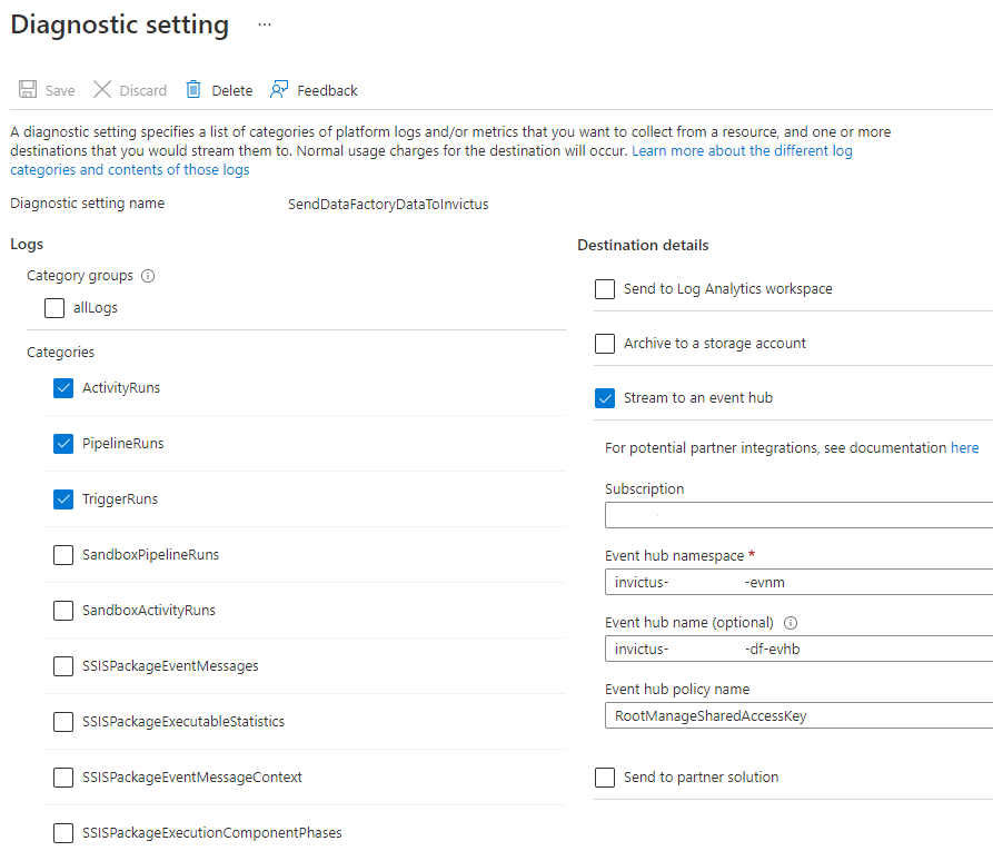 DataFactory diagnostic settings